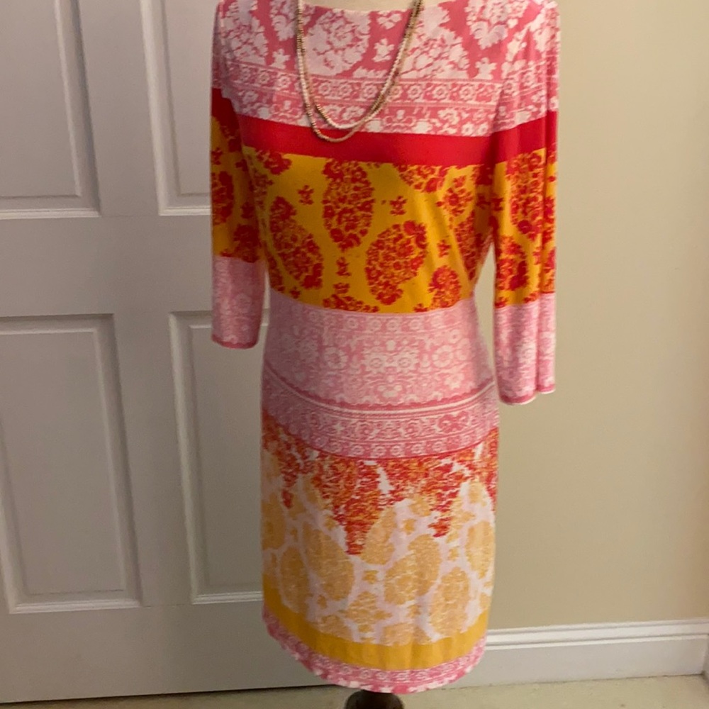 Pink and Yellow Patterned Women's Dress